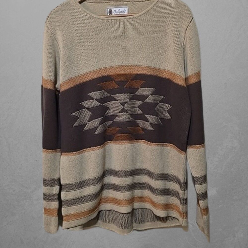 Outback Trading Company Women’s Aztec Sweatshirt Brown L/XL Western Long Sleeve